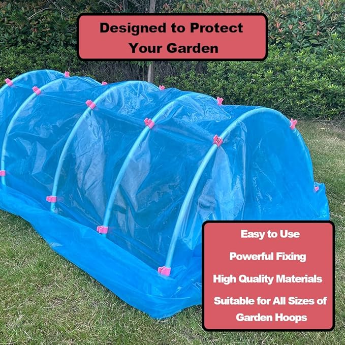Greenhouse Clamps for 1/2 Inch PVC Pipe, Greenhouse Hoops,Support Frame, Grow Tunnel,Plant Support Garden Stakes. Pink Garden Clips For Fixing Plant Cover, Plastic Sheeting, Film Row Cover, Net.