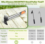 60" Weed Puller Tool with Long Handle and 17" Weeding Tools Gardening Set, Dual Side Hand Weed Rake and Hoe Garden Weeder, Uprooting Weed Pulling Remover Tool for Yard, Patio, Lawn and Garden Planting