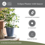 The HC Companies 10 Inch Eclipse Round Planter Pots with Drainage Holes & Attached Saucer, Lightweight UV-Resistant Plastic Indoor Outdoor Planters, 2-Pack Flower Pots for Garden & Home Decor, Peacock