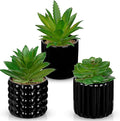 Briful Succulents Plants Artificial in Black Ceramic Pots (Set of 3), Small Fake Plants for Home Office Desk Decor – Modern Mini Potted Succulents for Bathroom, Bedroom, Living Room Table, Shelf