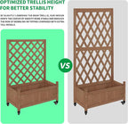 2 Pcs Wooden Planter Boxes with Trellis: Four Universal Wheels for Easy Mobility, 37.6" H x 27.5" W x 13" D,Perfect for Outdoor Climbing Plants on Patios, Balconies & Gardens