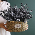 RECUTMS Black Artificial Flowers, 12 Pcs Fake Outdoor UV Resistant Plants Faux Plastic Greenery Shrubs Indoor Outside Hanging Planter Flower Decoration, Garden Decor (Black+White)