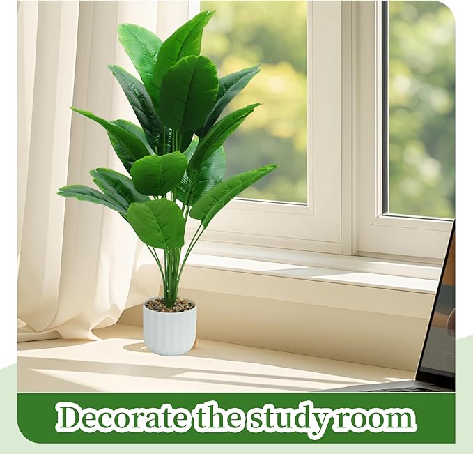 28“ Fake Plant Artificial Banana Tree for Room Decor, Faux Potted Plants Indoor for Home Living Bedroom Aesthetic Farmhouse Dorm Office Classroom and Outdoor Garden Porch Balcony Decor