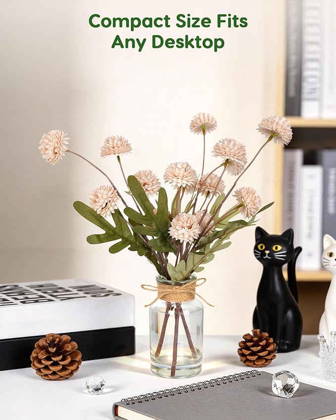 Velener Beige Faux Silk Mums Fake Flowers in Vase with Faux Water, Fake Plants Artificial Flowers for Home Decor Kitchen Bathroom Farmhouse Living Room Coffee Table Small Faux Centerpieces for Tables
