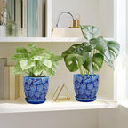 EFISPSS 6 Inch Plant Pots, Ceramic Plant Pots with Drainage Hole and Saucer, Indoor/Outdoor Flower Pots, Set of 2 - Blue