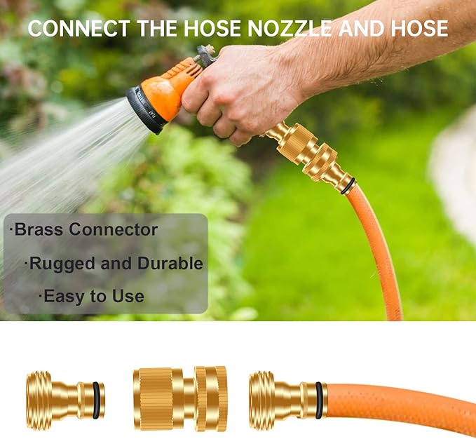 Garden Hose Quick Connector, No-Leak 3/4 Inch GHT Thread Fitting Water Hose Female Adapter and Male Adapter, Heavy-Duty Rust Resistant Brass Water Pipe Connect, Easy to Use (6 Pack ）