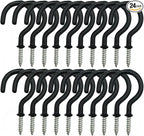 24 Pack Ceiling Hooks for Hanging Plants - 2.2 inches Heavy Duty, Hanging Hooks for Christmas Lights, Cups, Decors - Black Vinyl Coated Screw in Plant Hanger Hook Indoor and Outdoor