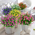 6 Bundles Outdoor Artificial Flowers UV Resistant Fake Boxwood Plants, Faux Greenery for Indoor Outside Hanging Plants Garden Porch Window Box Home Wedding Farmhouse Décor (Pink)