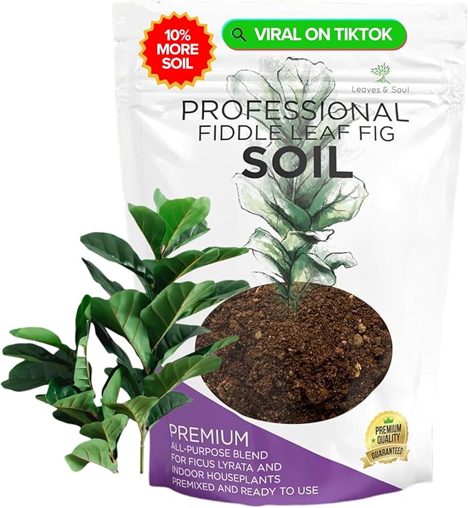 Professional Fiddle Leaf Fig Soil Mix Large 2.2 Quarts Ready to Use, Premium Potting Soil for Fiddle Leaf Fig Indoor Houseplants, Fast Draining Blend Peat Sawdust Coarse Sand Pinebark Made in USA