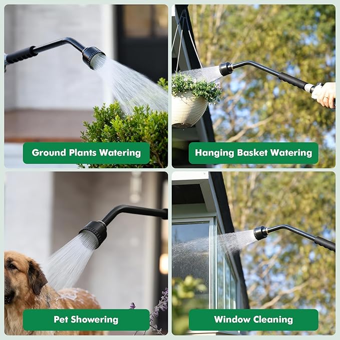RESTMO Heavy Duty Full Metal Long Watering Wand, 24 Inches Gentle Soft Full Shower Sprayer Wand with Flow Control, Hose Wand for Hanging Baskets, Shrubs, Plants, Flowers, Garden and Lawn, Flash Black