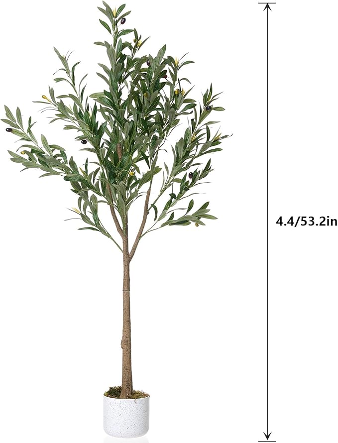 Garvee 4.4 ft Tall Artificial Olive Tree, Potted Fake Olive Plant with Lifelike Leaves & 22 Fruits, Decorative Evergreen Faux Plant Trees for Home Indoor Outdoor Living Room Office