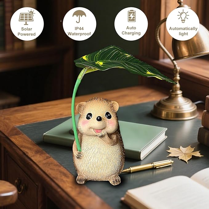 Solar Garden Statues Hedgehog Garden Decor Figurine Lights with Umbrella for Outside,Yard Decorations Outdoor Patio Decor,Gardening Gifts for Thanksgiving Christmas Mother's Day