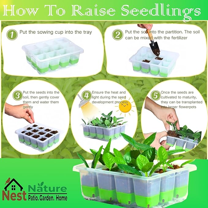 5-Pack Reusable Silicone Seed Starter Kit,Reusable 60Cell Seed Starter Trays with Easy Push-Out Design,Foldable Design for Easy Transplanting,Indoor Gardening Supplies for Vegetables, Flowers & Herbs