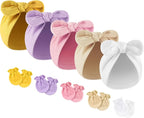 BQUBO Baby Turban Hats and Mittens Set Newborn Infant Hospital Hats Caps with Bows for Baby Boys Girls 0-12 Months