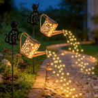 Solar Watering_Can with Light, 2 Pcs Outdoor Solar Cat Garden Decorative, Featuring Metal Cat Silhouette Stake, Gift for Women, Outdoor Waterproof, for Landscape, Lawn, Garden Path Decor