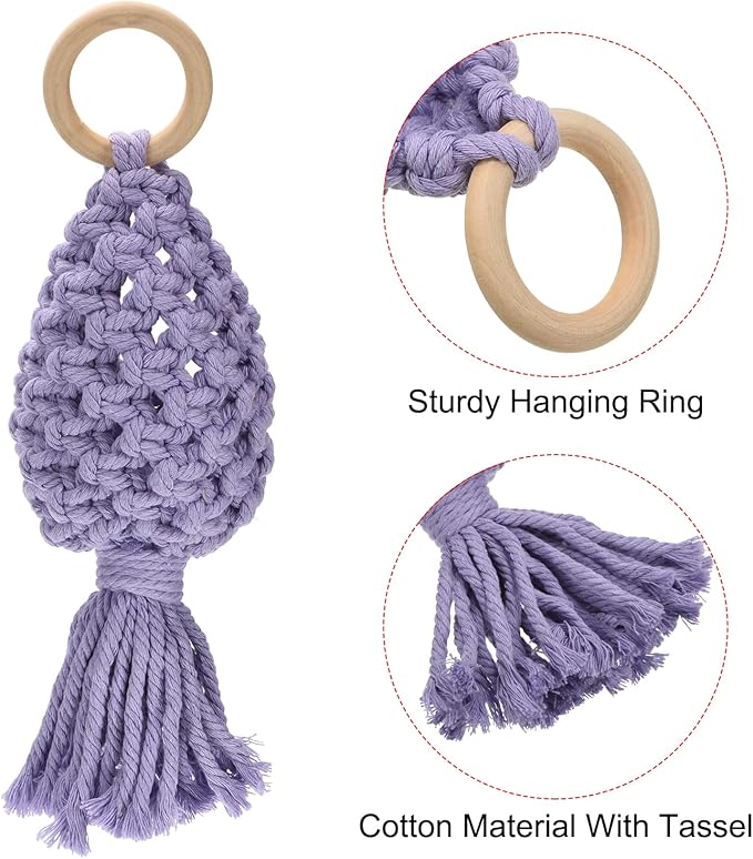PATIKIL Macrame Hanging Planter, 10" Oval Home Air Plant Holder Decorative Flower Pot Basket for Indoor Garden, Purple