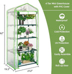 Mini Greenhouse for Indoor Outdoor, Small Plants Green House with 4 Tier Shelves, Portable Plastic Greenhouses with Durable PE Cover for Garden Backyard Patio Balcony Porch (White)