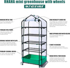 5 Tier Mini Greenhouse with Wheels for Indoor Outdoor, Portable Green House with PVC Cover and Shelves for Seedling, Greenhouse with Waterproof Mat and Cover Tape, Gardening Gifts for Women Men