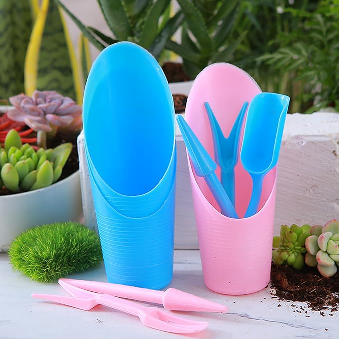 PENCK Soil Scoop for Indoor Plants - Plastic Mini Garden Plant Care Shovel Hand Tools Transplanting Succulent Cultivation Digging Scoops Kits, Pink