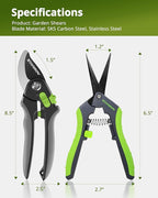 Gardening Scissors, Sharp Plant Trimming Scissors for Precise Cuts, Stainless Steel Pruning Shears Bonsai Clippers, 8.5" Bypass Garden Clippers and 6.5" Curved Garden Shears 2 Pack
