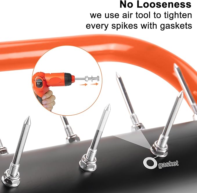 21" Rolling Lawn Aerator, 45 Preassembled Spikes, Only Needs 3-5 Minutes to Assemble, No Looseness, Good Package, 75" Long Handle with Quick Clip Connections, U-Shape Construction - Orange.