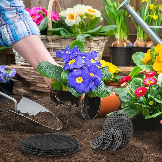300 PCS Circular Flowerpot Hole Net Pads, 2 Styles and 6 Sizes, Flowerpot Soil Prevention, Leakage Prevention and Ventilation Pads, Indoor and Outdoor Plant Drainage Pads
