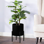 ARNIS Modern Plant Pots, Set of 2 Large Planters with Stand, Decorative Planters, Metal Pots with Drainage Holes for Living Room, Office, Garden or Balcony, 8.25 &10.5 Inch, Blcak