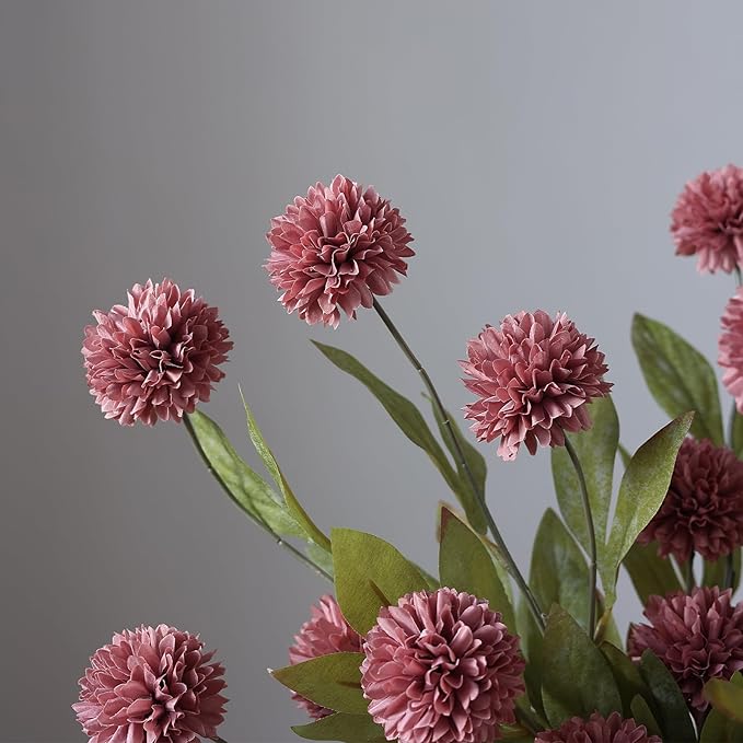 VIERENA 6 Pcs Faux Silk Pompon Mum Artificial Flowers for Vase -27", Bulk Fake Chrysanth Branches with Stems for DIY Bouquet Centerpieces Wedding Fillers Arrangements Shower Decorations (Warm Pink)