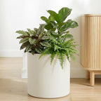 Metal Plant Pot with Drainage Hole,Mid Century Modern 7 inch Round Pot Indoor Outdoor Planters Gift for Decorative Pots of Tabletop Living Room Bedroom Beige