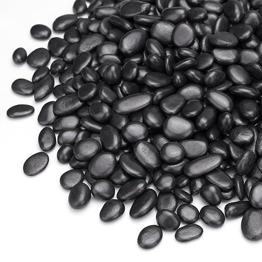 Pulovin 2.5 lbs Black Pebbles for Indoor Plants, Succulent, Bamboo, Vase, 3/8" Plant Rocks for Pots Indoor, Small River Rocks Decorative Pea Gravel, Highly Polished