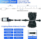 JMEXSUSS 200 LED Blue Christmas Lights Outdoor, Expandable 66ft Blue String Lights Green Wire, 8 Modes Twinkle Xmas Tree Light Plug in for Party Indoor Ceiling Beroom Patio Fence Yard Decor