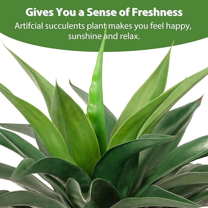 Artificial Agave Plant 2ft - 24" Large Fake Aloe Vera Plants Indoor with Fake Grass - Fake Floor Plant for Front Porch Patio Home Office Door Step Hotel Desert Style Decor 2PCS