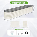 Galvanized Raised Garden Bed - 8x2x1.4FT Metal Planter Boxes Outdoor | Oval Steel Raised Bed Kit for Gardening with Protective Tape, Bracing Rods, Gloves for Vegetables, Flower, Herb (White)