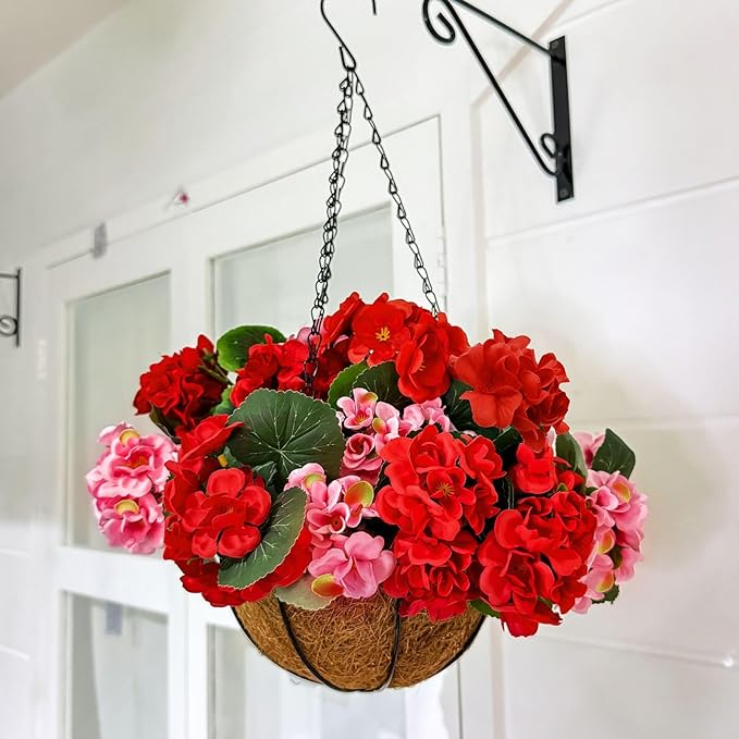 TURNMEON 2 Pack Artificial Geranium Fake Flowers for Outdoors Spring Summer Decor, Silk Geraniums Flowers UV Resistant Faux Flower Potted Plants for Gardens Farmhouse Indoor Home Table Decor (Mixed)
