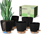 Self Watering Pots for Indoor Plants (5/5.5/6/6.5/8 Inch), Terra Cotta Planters with Water Level Indicator & Drainage,Wicking Pots for Monstera, Herbs & Snake Plant (Black, 5/5.5/6/6.5/8 Inch)