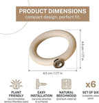 Magnetic Air Plant Holder 6-Pack, 4.5cm Wooden Ring Suspended Display for Tillandsia, Natural Wood Magnet Wall Mount & Refrigerator Sticker, Includes 6 Magnetic Patches Light Wood