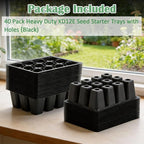 RooTrimmer 40 Pack Reusable 12-Cell Seed Starter Tray, Plant Starter Trays with Large Drainage Holes for Seed Germination, Easy to Repotted, Fits Standard 1020 Flats and TD377 Trays, Black