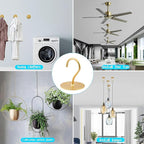 Ceiling Hooks for Hanging Plants-Metal Heavy Duty Wall Mounted Hangers for Hanging Bird Feeders, Planters, Wind Chimes, Include Professional Drywall Anchors (5 Pack) (Bright Gold)