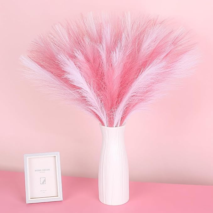 SeptCat 60 Pcs Pampas Grass Decor 21.7" Fluffy Faux Short Pink White Pampas Grass Artificial Small Pompas Grass Flower Vase Filler for Home Wedding Decoration