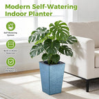 Self Watering Pots for Indoor Plants, 2 Pack Flower Pots Self Watering Planter 10.7" x 6.9" Plastic Pots African Violet Wick and Grow Pots Tall Orchid pots Square Large Plant Pots, Blue