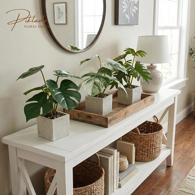 3pcs Small Fake Plants Artificial Begonia Leaves Faux Plants Indoor for Office Desk Shelf Bathroom Home Decor (3Pcs White Green)