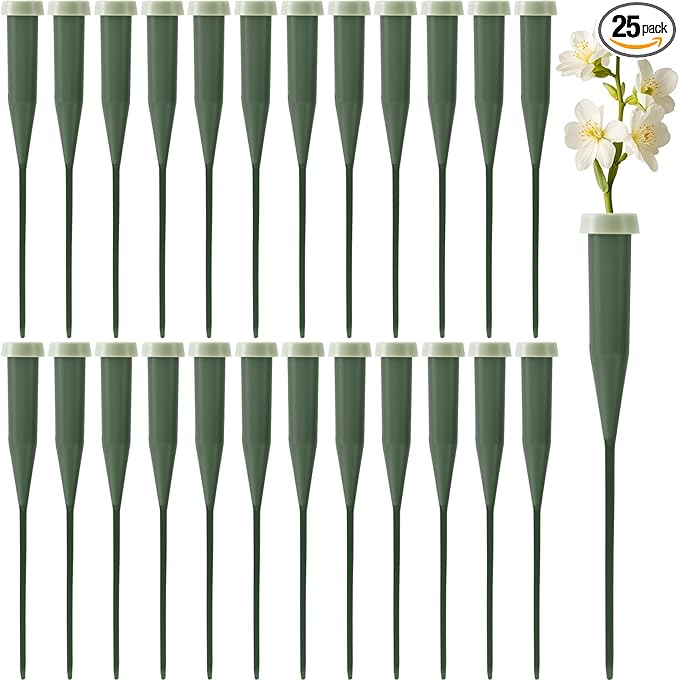 HINZIC 25pcs Flower Stem Water Tubes, 5.67 Inches Plastic Single Flower Water Tube Vials with Caps, Leakproof Floral Tubes for Fresh Flowers Wedding Bouquets Buds - Green