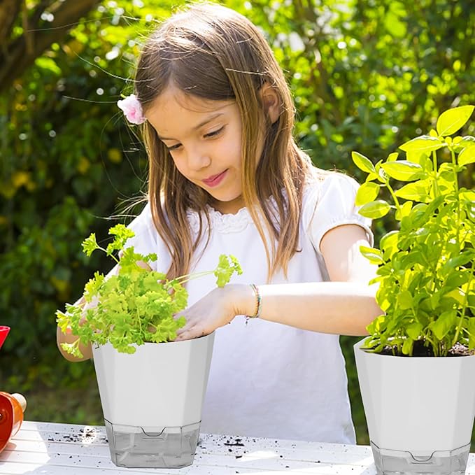 6 Pack Self Watering Plant Pot, 6.6/5 Inch Plastic Self Watering Pots for Indoor Outdoor Plants African Violet Pots Easy Plant Self Watering Pot with Wick Rope for Plants Flowers