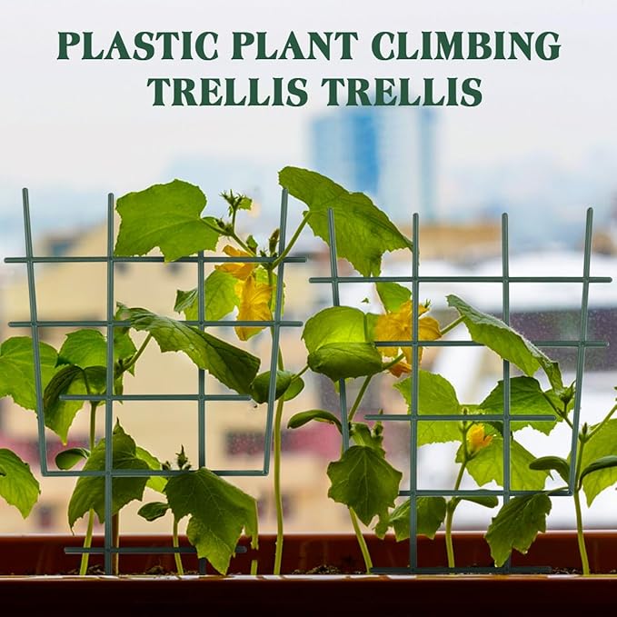 12inch Small Plant Trellis for Climbing Plants Indoor, 5Pcs Plastic Stackable Mini Garden Lattice for Potted Vines, Hoya, Pothos, Plastic Superimposed Support Stakes for Flower Vegetable (Green)