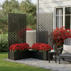 QINPTWUT Geometric Edition Privacy Screen Planter Box with Trellis, Metal Raised Garden Bed for Climbing Plants, 27 Gallon Outdoor Divider for Patio Balcony Backyard, Easy Assembly