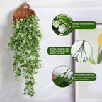 RECUTMS 2Pcs Artificial Hanging Flowers for Outdoor Decoration Fake Hanging Plants Faux White Flowers Artificial UV Resistant Plastic Greenery Vines Ivy for Outdoor Indoor Garden Party Decor（White）