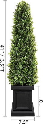 3.5ft Boxwood Outdoor Topiary Set of 2, Tall All Year Green Fake Plant Topiary Trees Artificial Outdoor Porch Trees with Sturdy Pot for Outdoor Indoor (Square)