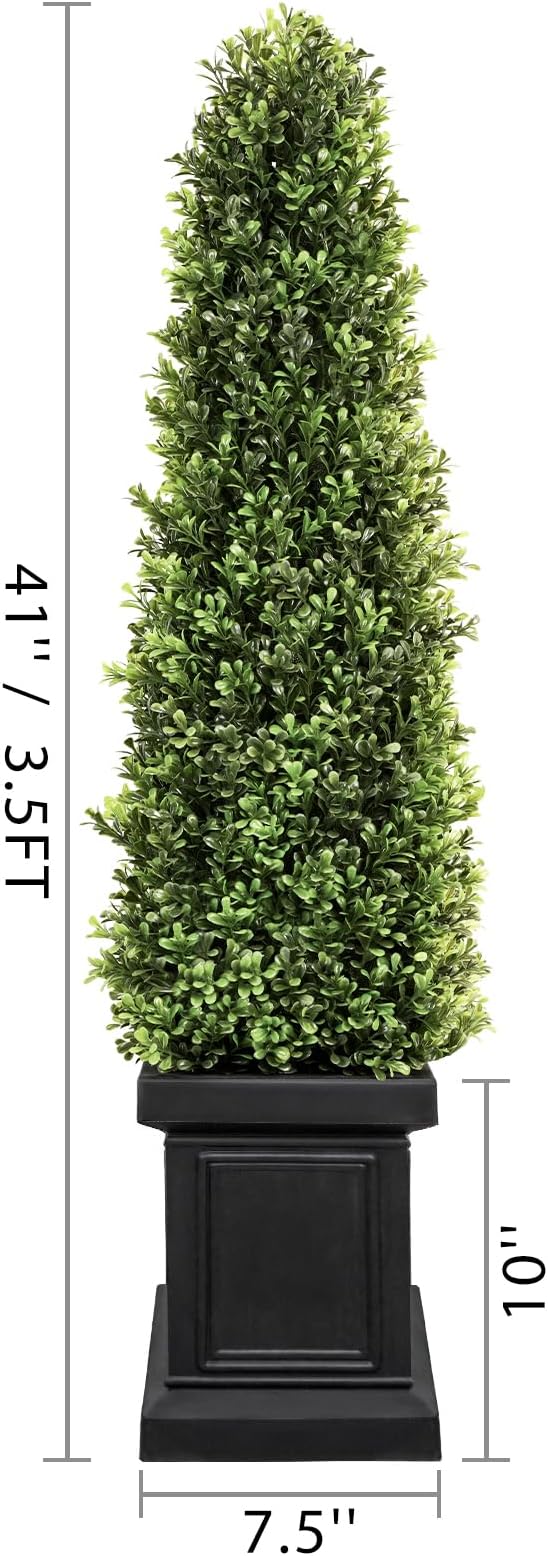 Artificial Boxwood Topiary Tree, COLORSPEC 3.5ft Tall Outdoor Porch Tree, All-Year Green Boxwood Plants Topiary Trees Artificial Outdoor with Sturdy Pot for Porch Outdoor Indoor (Square)