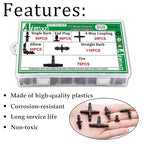 340PCS 1/4" Drip Irrigation Kit Barbed Connectors, Straight Barb, Tee, Single Barb, End Plug, Elbow, 4 Way Coupling Irrigation Fittings for Garden Lawn Flower Pot