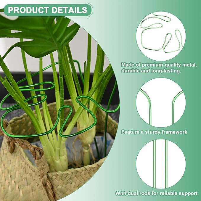 M METERXITY 3-Pack Monstera Plant Support, 11x5.9 Inch Reusable Sturdy Alloy Plant Support Stakes Unique Design for Potted Plants Flowers/Vegetables/Indoor Outdoor Climbing Plants [Green]